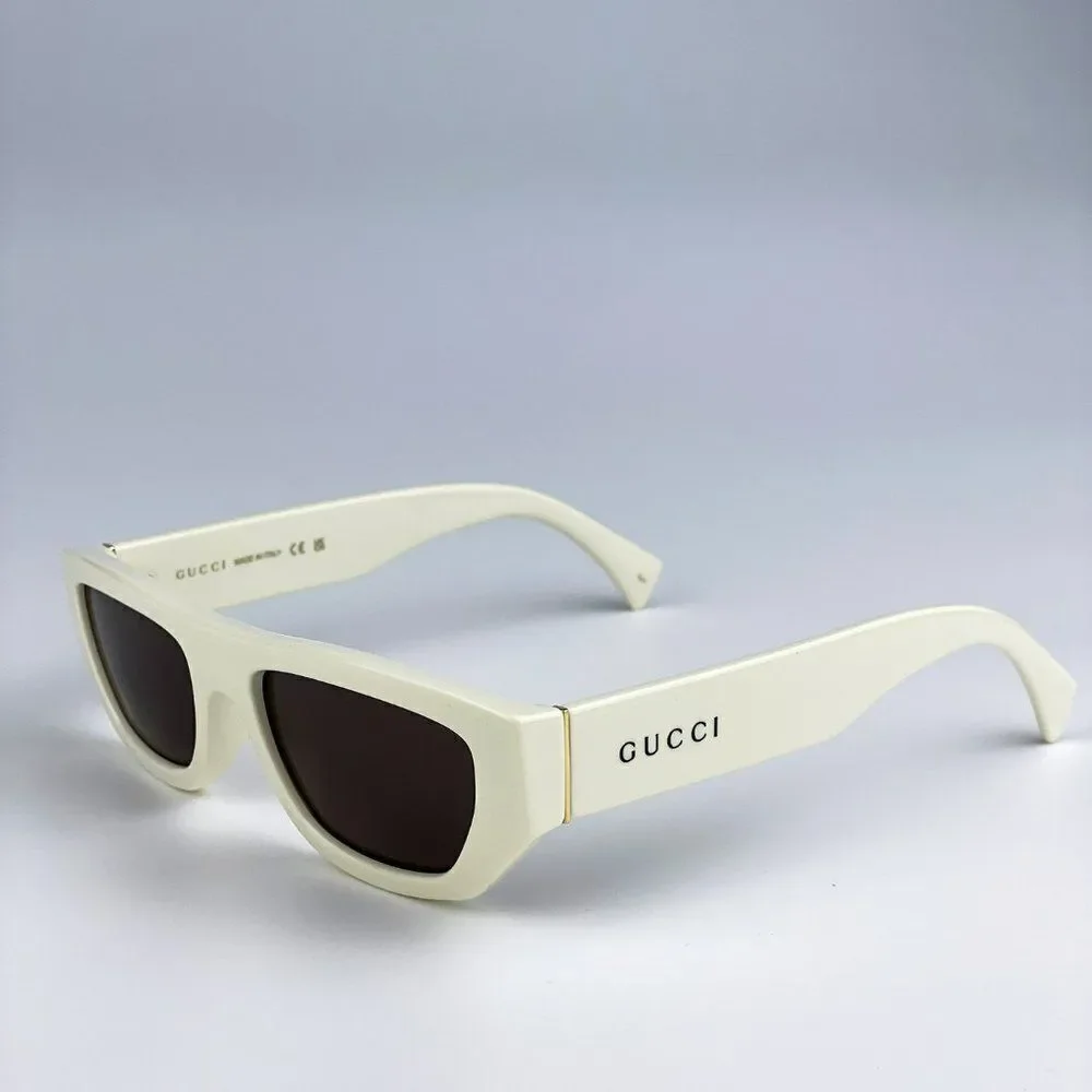 NEW Gucci GG1134S 003 Ivory White Brown Rectangle Unisex Sunglasses